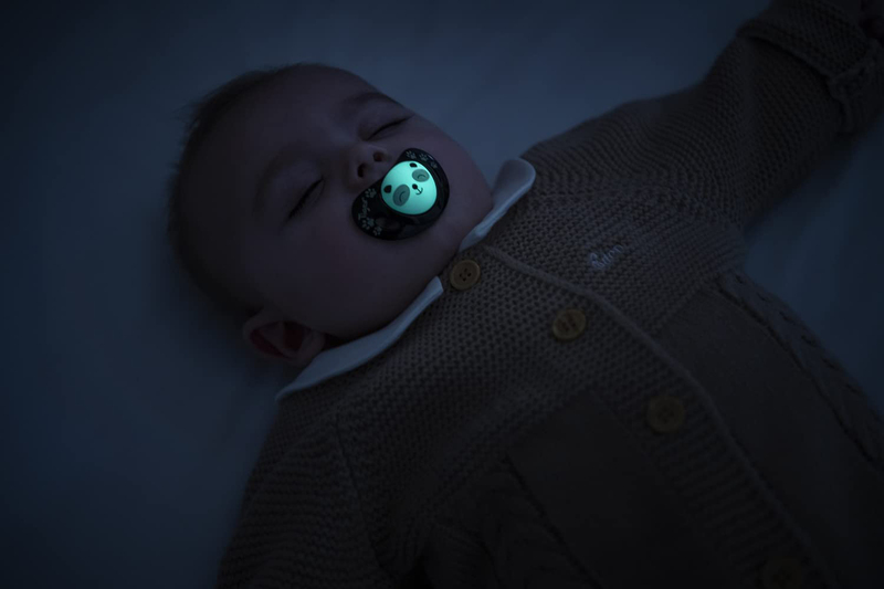 Tigex Smart Night Phosphorescent Silicone Pacifiers, 0-6 Months, 2 Pieces, Black/Beige