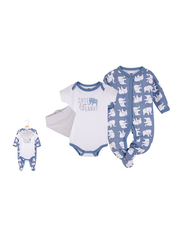 Hudson Baby Elephant Layette Set for Baby Boys, 3 Pieces, 3-6 Months, Blue/White