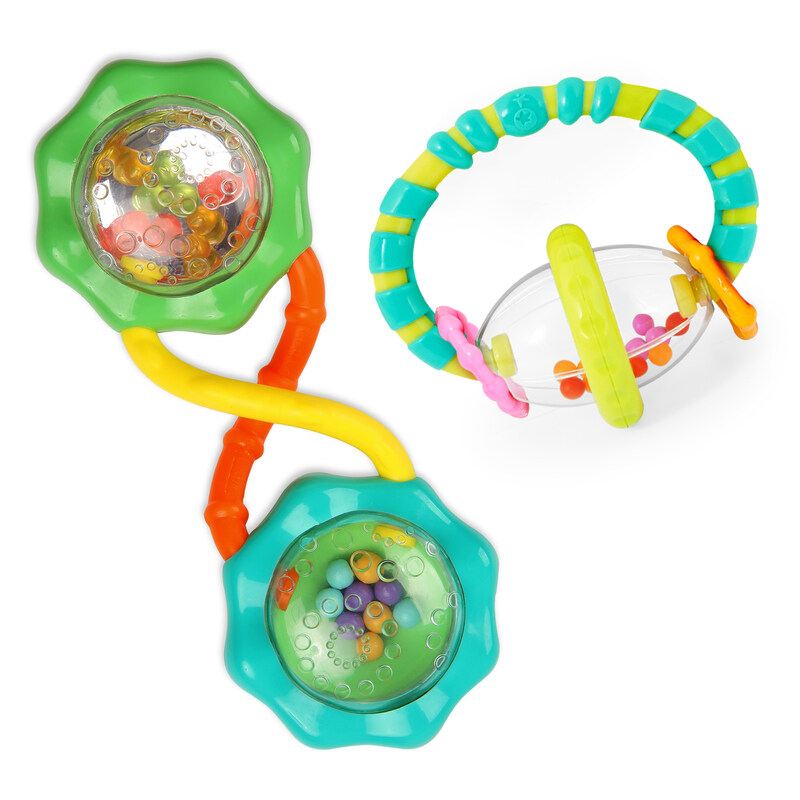 

BRIGHT STARTS RATTLE TEETHER PEG TOY:BARBELL & RING