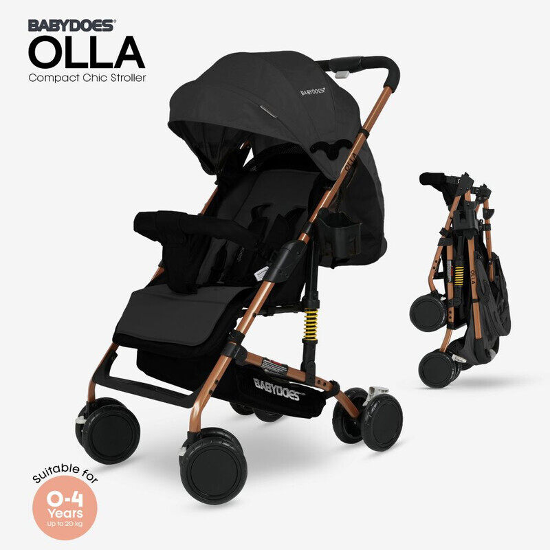 

BABYDOES OLLA - Baby Stroller with 5-Point Harness, One-Hand Fold, Shock Absorbing Wheels, 0-4 Years (Up to 20 kg) - Black