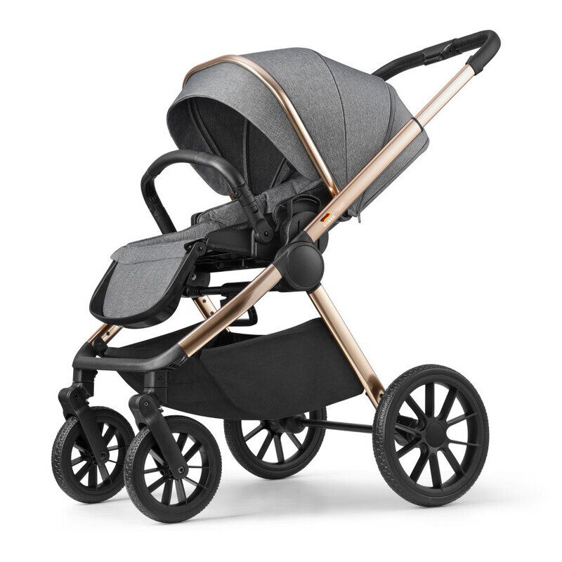 

Gokke - Reversible Baby Stroller with 5 Point Safety Harness, Forward & Rear Facing, Height Adjustable Handlebar, 0-36 Months, Grey and Gold - BJ02GG