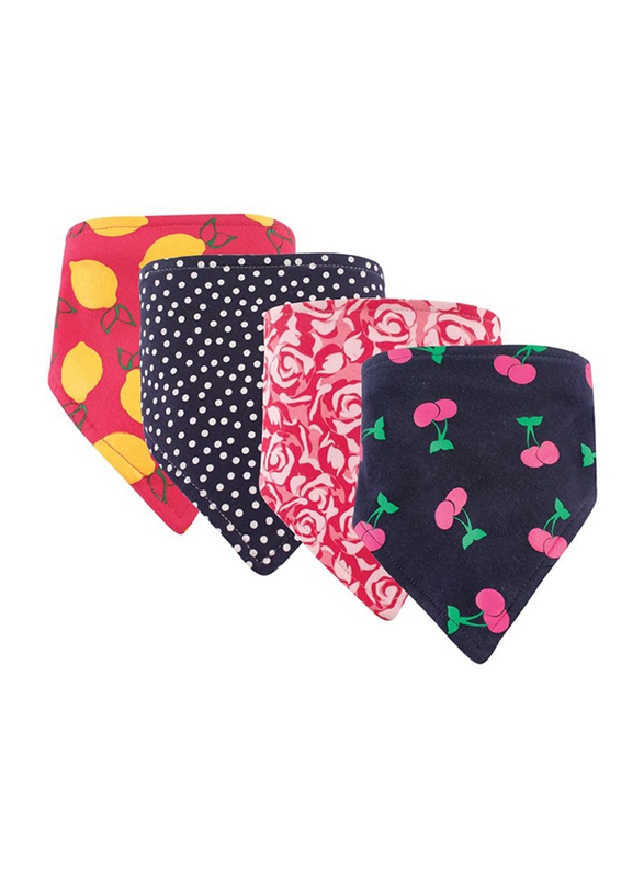 Hudson Baby Cherry Bandana Bibs for Baby Girls, 4 Pieces, 0-6 Months, Multicolour
