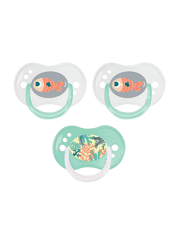 Tigex Fish Reversible Silicone Pacifiers, 6-18 Months, 3 Pieces, Multicolour