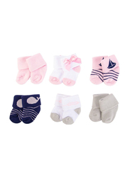 Luvable Friends Sailboat Terry Socks for Baby Boys, 6 Pieces, 0-6 Months, Pink