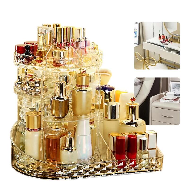 Makeup Organizer 360 Degree Rotating Adjustable Cosmetic Storage Display Case With Multi Layers Large Capacity, Fits Jewelry, MakeUp Brushes, Lipsticks And More, Clear Transparent