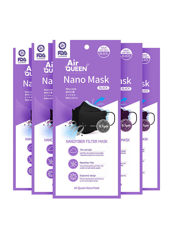 Air Queen Nano Face Mask, Black, 20 Pieces