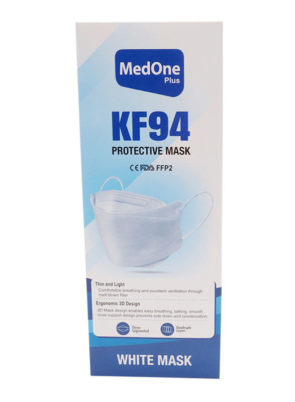 MedOne Plus KF94 Protective Disposable Face Mask, White, 50 Pieces
