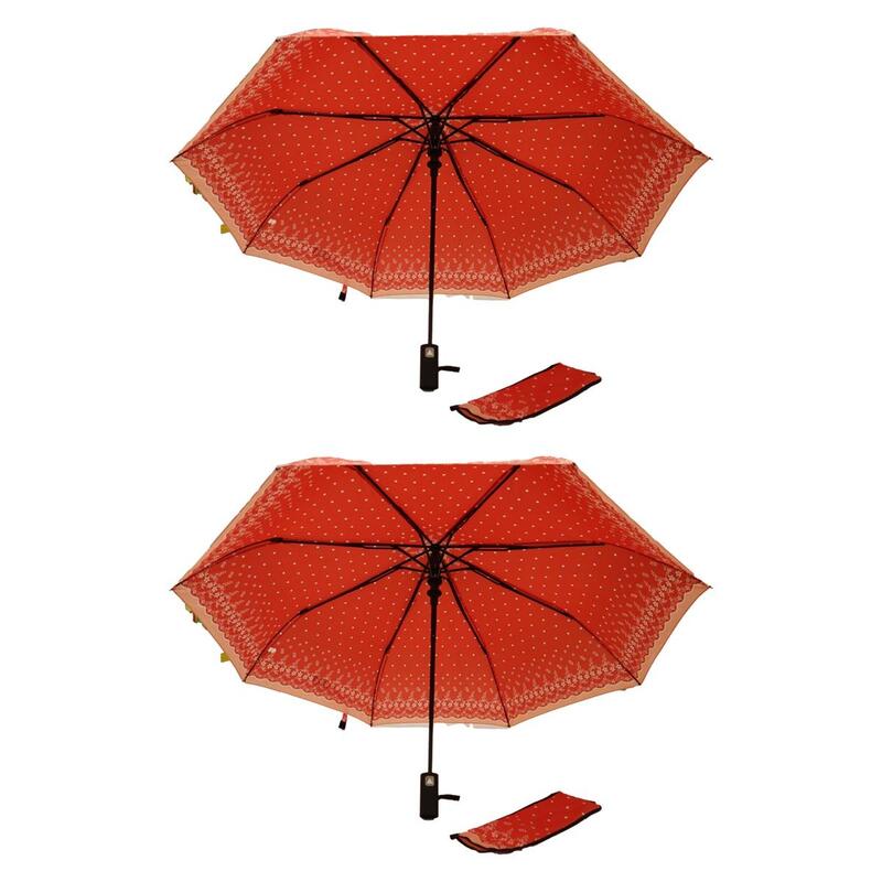2 Pcs Windproof Large Umbrella For Rain Automatic Open Wind Resistant Umbrellas For Adult Men And Women Travel Umbrella Auto Open For Windproof, Rainproof & UV Protection Red/White