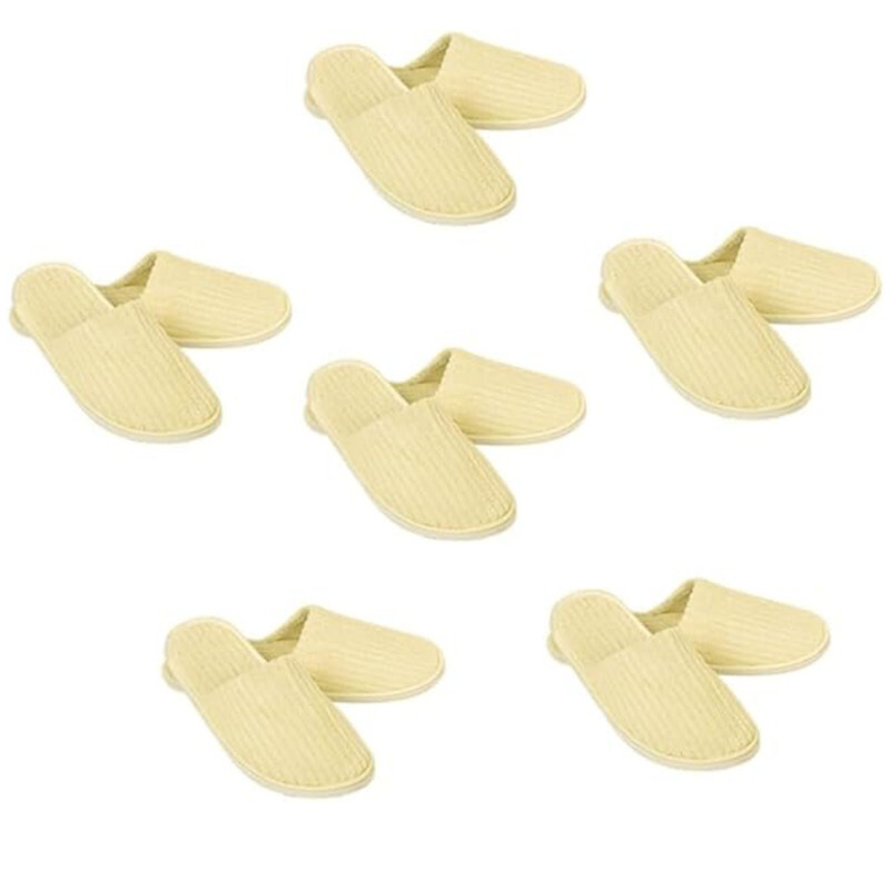 SPA Slippers 6 Pair Disposable Bathroom Slippers Thick Soft Cotton Velvet Hotel Slippers For Home And Travel Unisex Slipper Men And Women Slippers Universal Size UK 10-11 EU 44-45 Fit Yellow