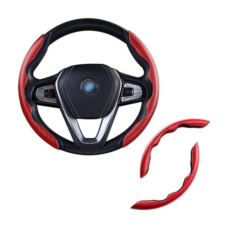 Carbon Fiber Steering Wheel Cover For Unisex Safe And Non Slip Car Steering Cover Universal Fit Car Steering Wheel Protector Carbon Texture For Auto Truck Van SUV Red