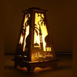 2 قطعة فانوس رمضان خشبي رمضان مبارك ديكور ضوء فانوس ديكور العيد للاستخدام الداخلي والخارجي ديكور ضوء رمضان 18 × 13 سم