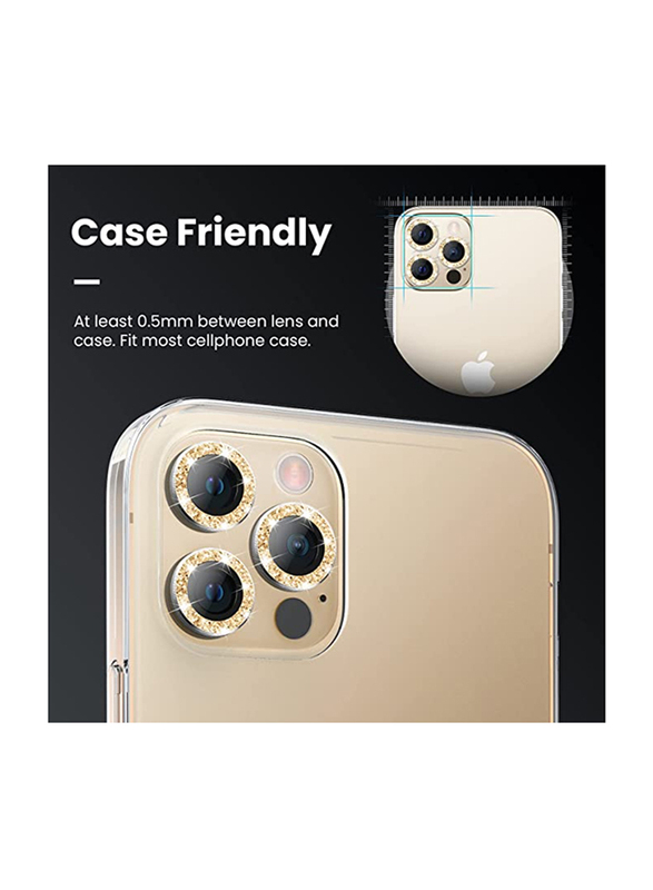 Yuwell Apple iPhone 12 Pro Max Tempered Glass Camera Lens Protector, Gold Glitter