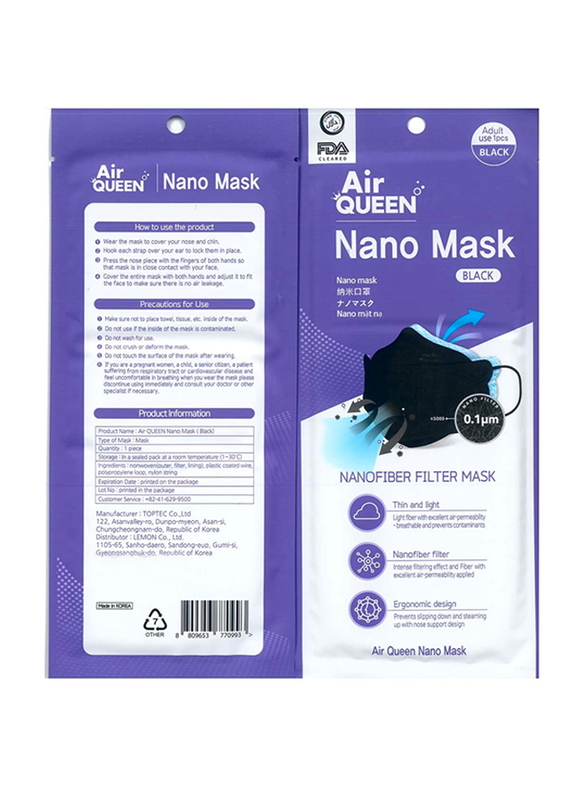 

Air Queen Nano Face Mask, Black, 20 Pieces