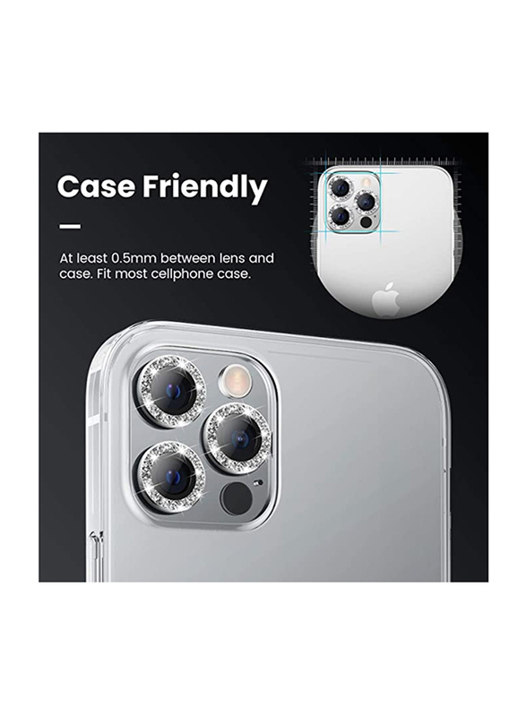 Yuwell Apple iPhone 12 Pro Max Tempered Glass Camera Lens Protector, Silver Diamond