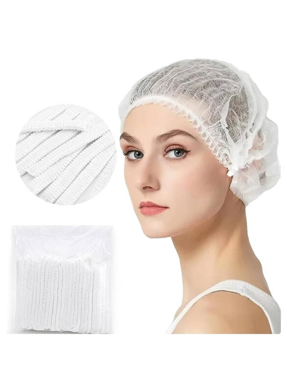 100 Pcs Disposable Hair Hat Net Cap Non-Woven Head Cover Hat For Food Catering Kitchen And Restaurants Hair Net White