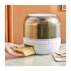 Grain Dispenser Lentil Dispenser 360° Rotating 6 Grid Food Dispenser Dry Food Dispenser Rotatable Sealed Rice Dispenser Food Container Storage Bucket For Kitchen 12KG