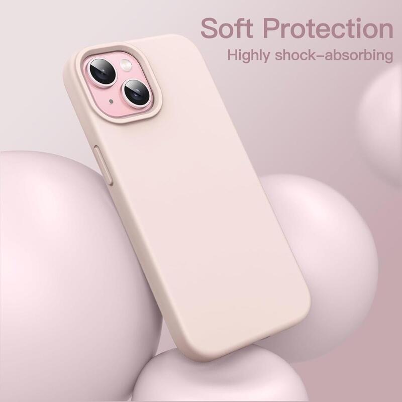 iPhone 15 Case Silicone Phone Case Shockproof Protective Case Cover Anti-Scratch Microfiber Lining 4 Layers Ultra Slim iPhone Case 6.1 Inch iPhone 15 Silicone Case Misty Rose