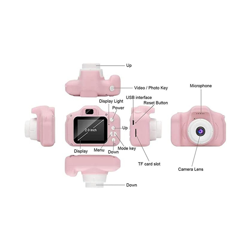 Yuwell Shockproof Mini Kids Camera with Soft Silicone Shell, Pink, 4+ Years