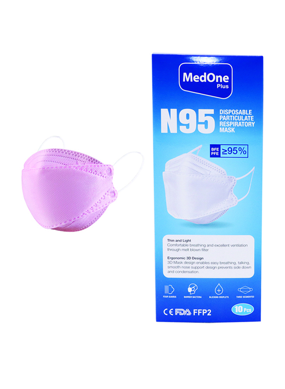 MedOne N95 Disposable Particulate Respiratory Face Mask, Pink, 10 Pieces