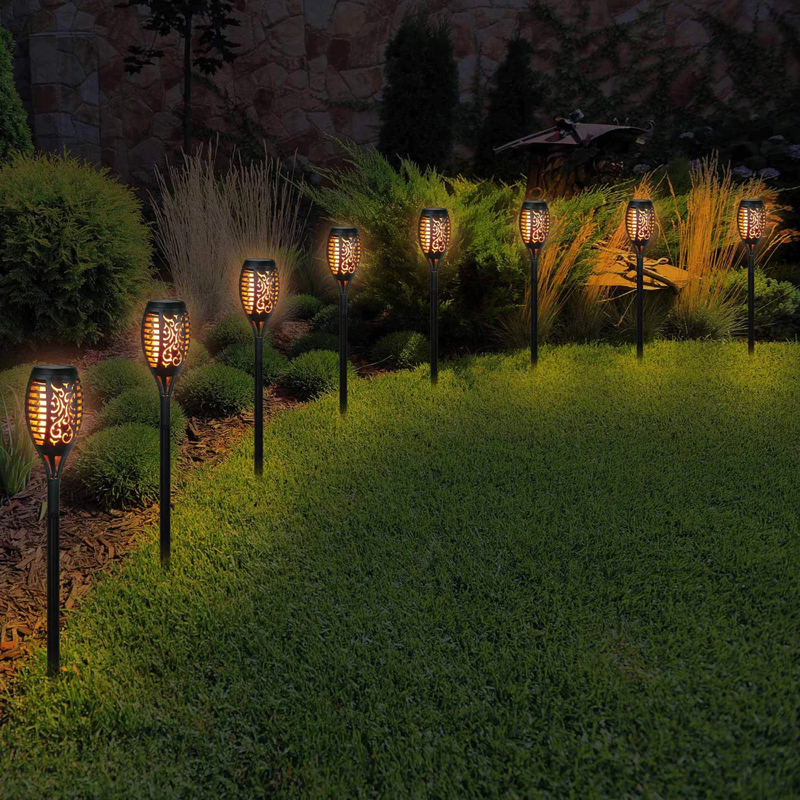 Pack Of 8 Pcs Solar Lights Upgraded Camping Light 78CM Waterproof Flickering Flames 33 LED Torches Lights Outdoor Solar Landscape Decoration Lighting Auto On/Off Pathway Lights For Garden Patio Yard