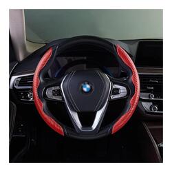 Carbon Fiber Steering Wheel Cover For Unisex Safe And Non Slip Car Steering Cover Universal Fit Car Steering Wheel Protector Carbon Texture For Auto Truck Van SUV Red