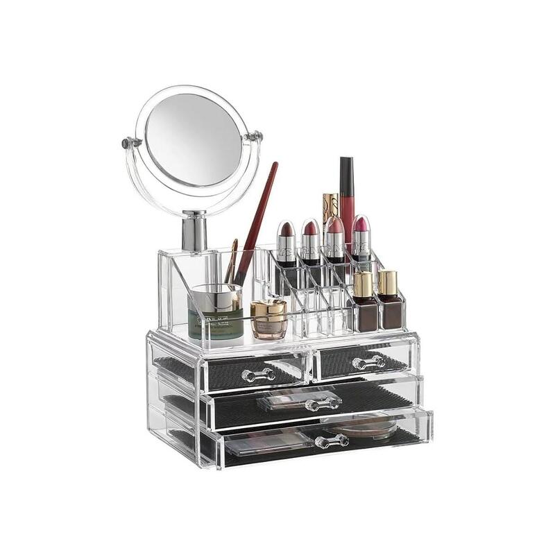 Makeup Organizer With Mirror Clear Display Acrylic Vanity And Bathroom Organizer For Skincare, Perfume, Cosmetic, Beauty, Makeup & Essential Oil Products