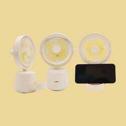 USB Fan Strong Wind Ultra Quiet Small Desk Fan Adjustable Rotation Mini Table Fan With Mobile Holder 2 Fan Speeds And 2 Light Modes Adjustable Fan Personal Fan For Home Office And Desktop White