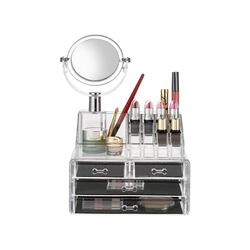 Makeup Organizer With Mirror Clear Display Acrylic Vanity And Bathroom Organizer For Skincare, Perfume, Cosmetic, Beauty, Makeup & Essential Oil Products