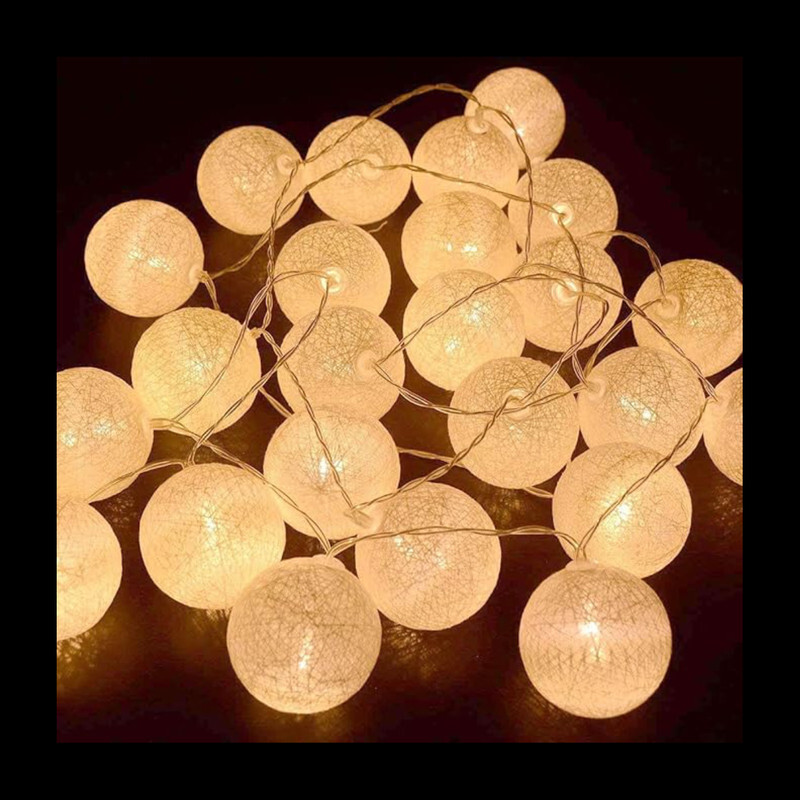 Warm White Cotton Ball String Lights for Bedroom 3M / 9.84Ft 10 LED Cotton Ball Fairy Lights Battery Powered Cotton Ball Lights Indoor Outdoor Party Decoration LED Light