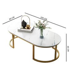 White Nightstand Oval Table Coffee End Table For Living Room, Bedroom, Coffee Table Easy Assembly Center Table For Home Decor Multi Purpose Modern Design Table 100X60X45CM