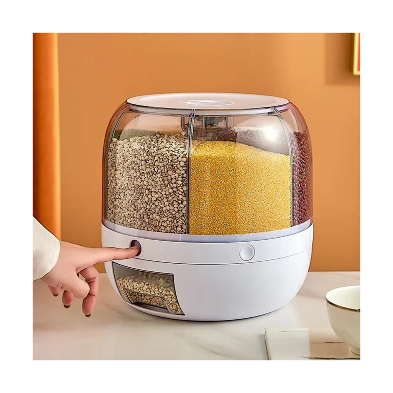 Grain Dispenser Lentil Dispenser 360° Rotating 6 Grid Food Dispenser Dry Food Dispenser Rotatable Sealed Rice Dispenser Food Container Storage Bucket For Kitchen 12KG