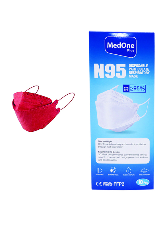 MedOne N95 Disposable Particulate Respiratory Face Mask, Red, 10 Pieces