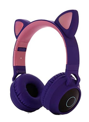 Wireless Over-Ear Cute Foldable Stereo Bass Headphones with LED Light, Purple