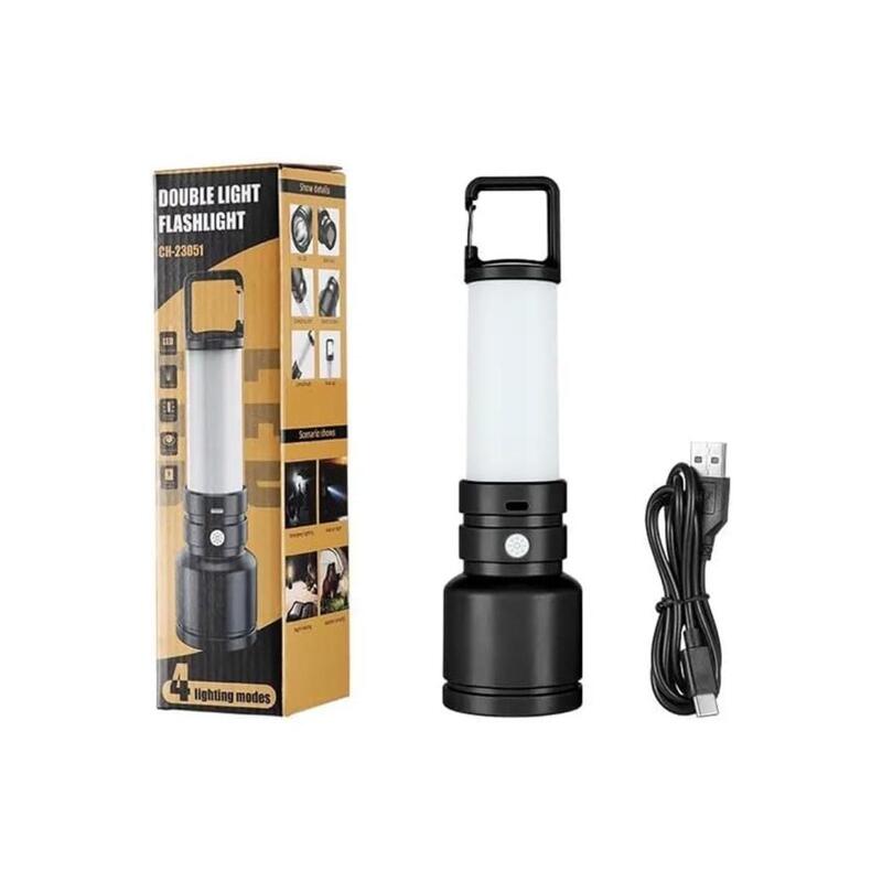 2Pcs Led Flashlight USB Rechargeable Torch Light Hanging Camping Lantern With Side Lamp Waterproof Outdoor Portable Light Flash Light Ideal for Camping Trekking And Outdoor Activities 4 Lighting Modes