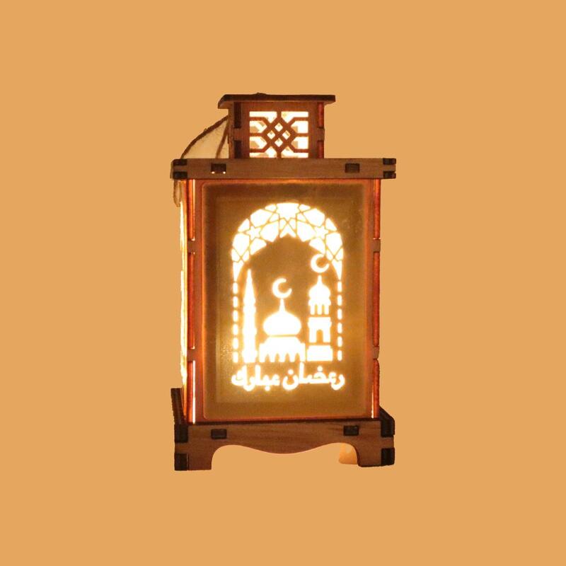 2 قطعة فانوس رمضان خشبي رمضان كريم ديكور ضوء العيد مصباح فانوس للاستخدام الداخلي والخارجي ديكور ضوء رمضان