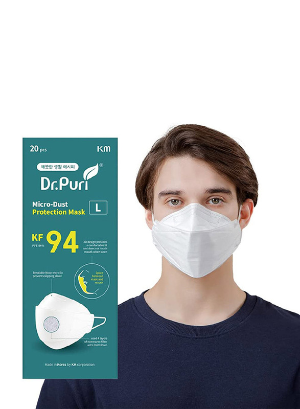 DR. Puri KF 94 Micro Dust Protection Face Mask, White, 10 Masks
