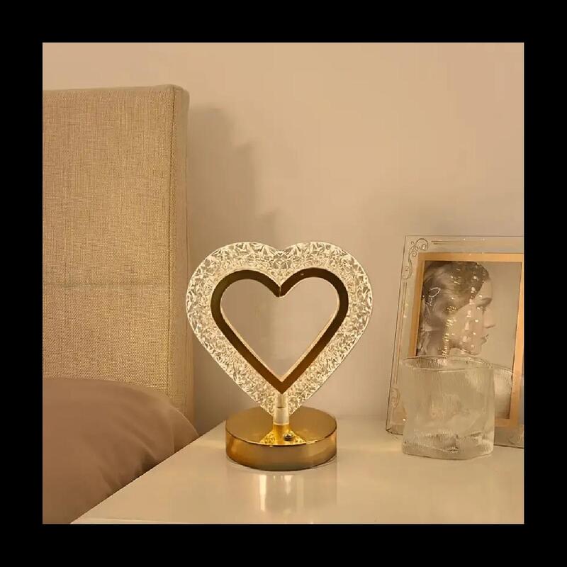 Crystal Table Lamp Heart Lamp With USB 3 Color Changing Option Crystal Lamp LED Light Lamp With 3 Light Intensities Tactile Switch Desk Lamp