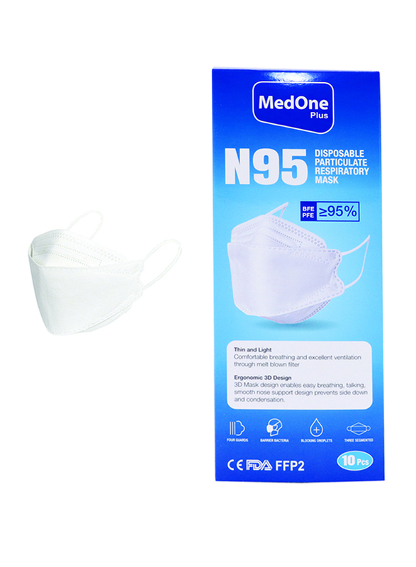 MedOne N95 Disposable Particulate Respiratory Face Mask, White, 10 Pieces