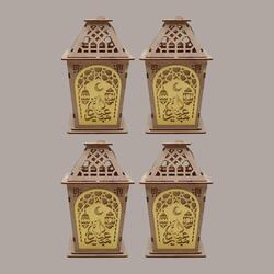 4 Pcs Wooden Ramadan Lantern Ramadan Kareem Decoration Light Eid Decoration Lantern Lamp For Indoor And Outdoor Use Decoration Ramadan Light