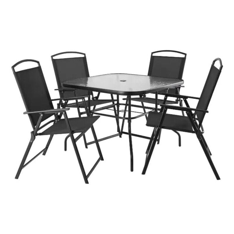 

Yuwell 5-Piece Folding Dining Table Set Outdoor Table Round Patio Table Garden Table Tempered Water Ripple Glass Top For Garden Backyard Porch Deck 4 Chair S