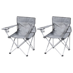 2Pcs Outdoor Folding Chair With Armrest Camping Fishing Seat Portable Beach Camping Chair Picnic Beach Chair Outdoor Portable Chair 90X57X47CM Grey