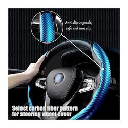 Carbon Fiber Steering Wheel Cover For Unisex Safe And Non Slip Car Steering Cover Universal Fit Car Steering Wheel Protector Carbon Texture For Auto Truck Van SUV Blue