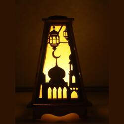 4 قطع خشبية فانوس رمضان رمضان مبارك ديكور ضوء العيد مصباح فانوس للاستخدام الداخلي والخارجي ديكور ضوء رمضان 18 × 13 سم