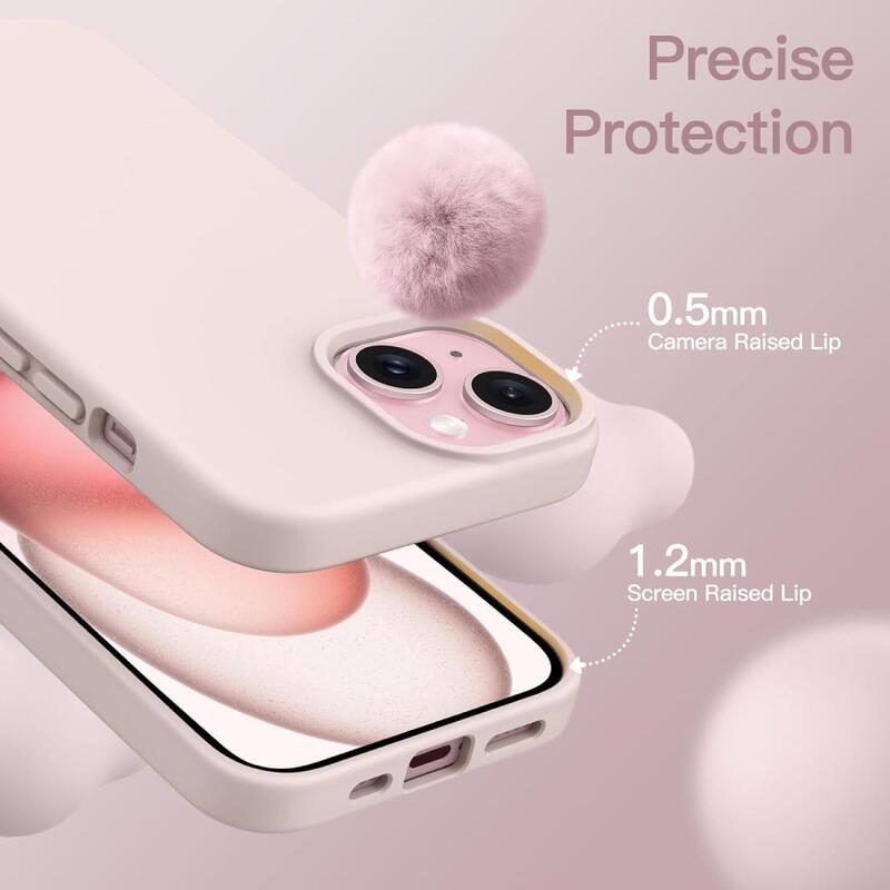 iPhone 15 Case Silicone Phone Case Shockproof Protective Case Cover Anti-Scratch Microfiber Lining 4 Layers Ultra Slim iPhone Case 6.1 Inch iPhone 15 Silicone Case Misty Rose