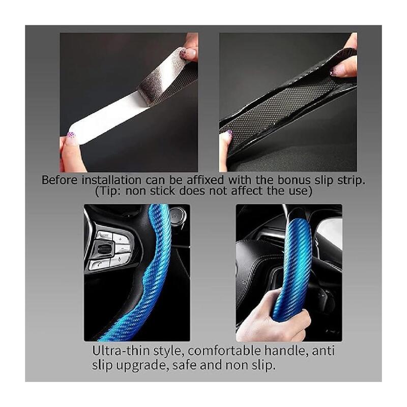 Carbon Fiber Steering Wheel Cover For Unisex Safe And Non Slip Car Steering Cover Universal Fit Car Steering Wheel Protector Carbon Texture For Auto Truck Van SUV Blue