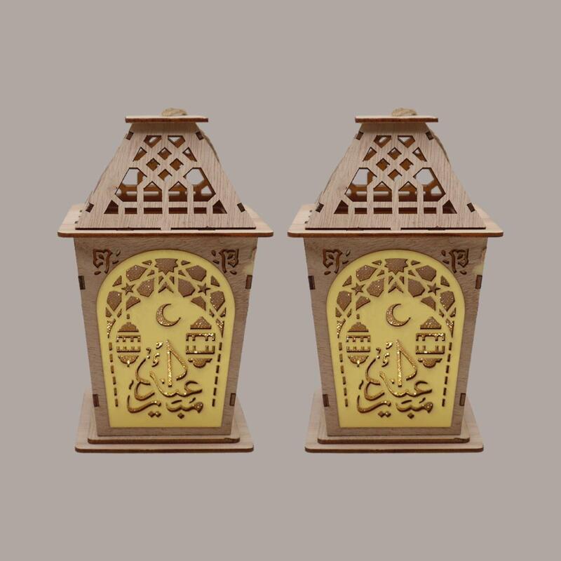 2 Pcs Wooden Ramadan Lantern Ramadan Kareem Decoration Light Eid Decoration Lantern Lamp For Indoor And Outdoor Use Decoration Ramadan Light