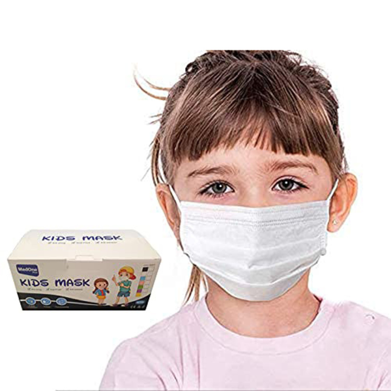 MedOne Plus 3-Layer Protective Disposable Face Mask for Kids, White, 100 Pieces