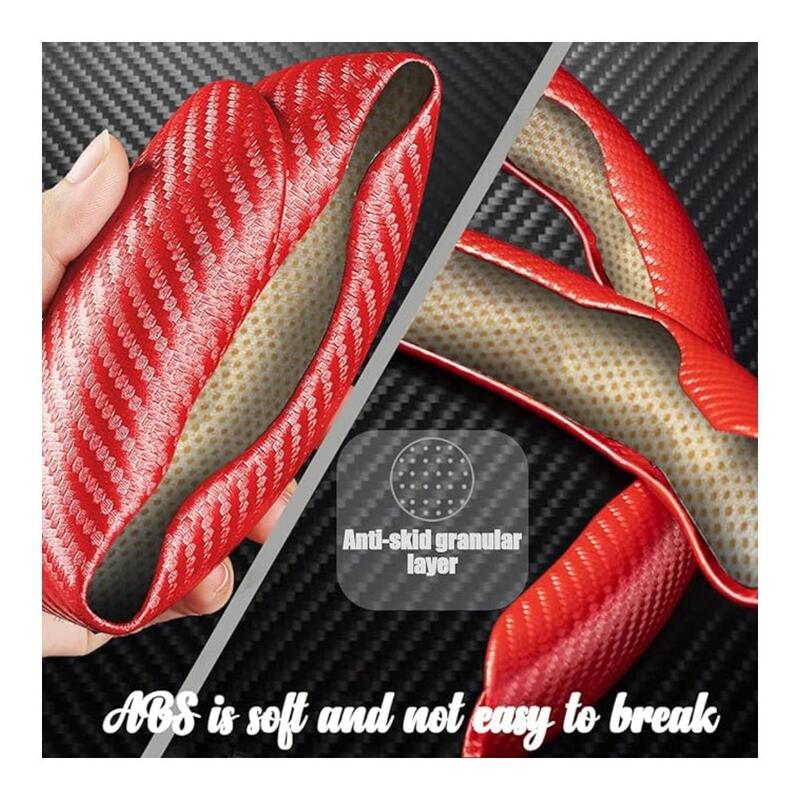 Carbon Fiber Steering Wheel Cover For Unisex Safe And Non Slip Car Steering Cover Universal Fit Car Steering Wheel Protector Carbon Texture For Auto Truck Van SUV Red