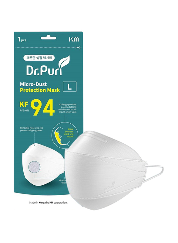 DR. Puri KF 94 Micro Dust Protection Face Mask, White, 1 Mask