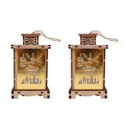 2 Pcs Wooden Ramadan Lantern Ramadan Kareem Decoration Light Eid Decoration Lantern Lamp For Indoor And Outdoor Use Decoration Ramadan Light